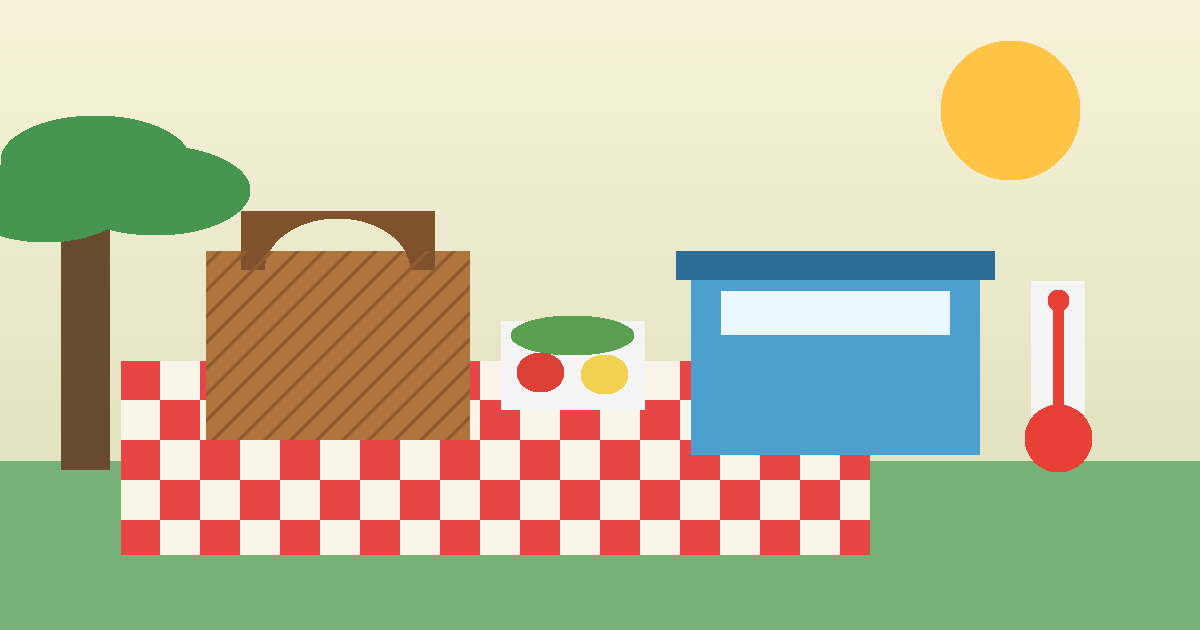 Illustration d’un panier de pique-nique, d’une glacière et d’aliments protégés du soleil